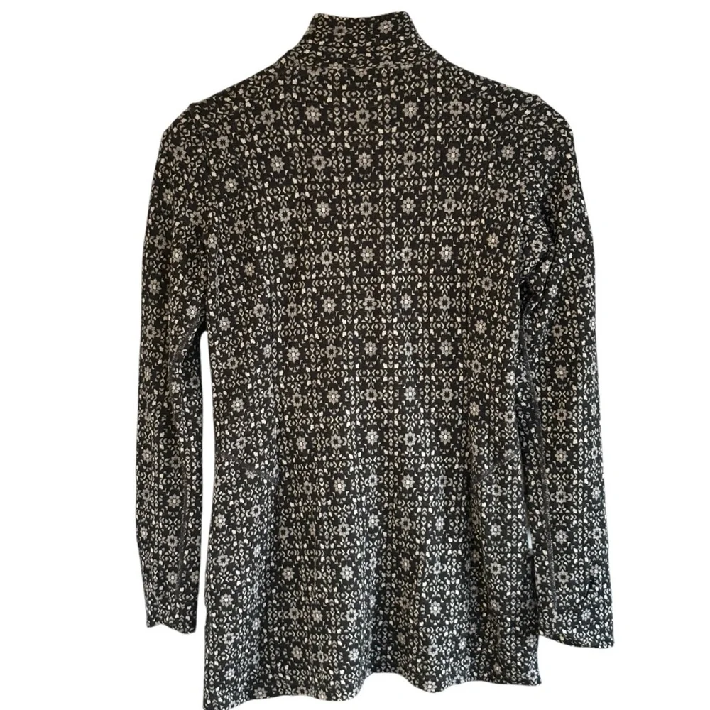 Ibex Full Zip Womens Sweater Gray Black Snowflakes Scandinavian Size Small